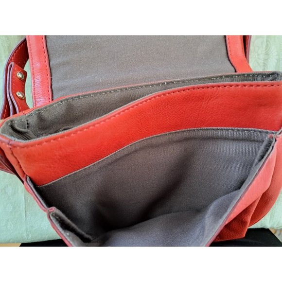 J.Crew Womens Saddlebag Red Orange 100% Leather Crossbody Purse Pre-owned - Picture 6 of 13